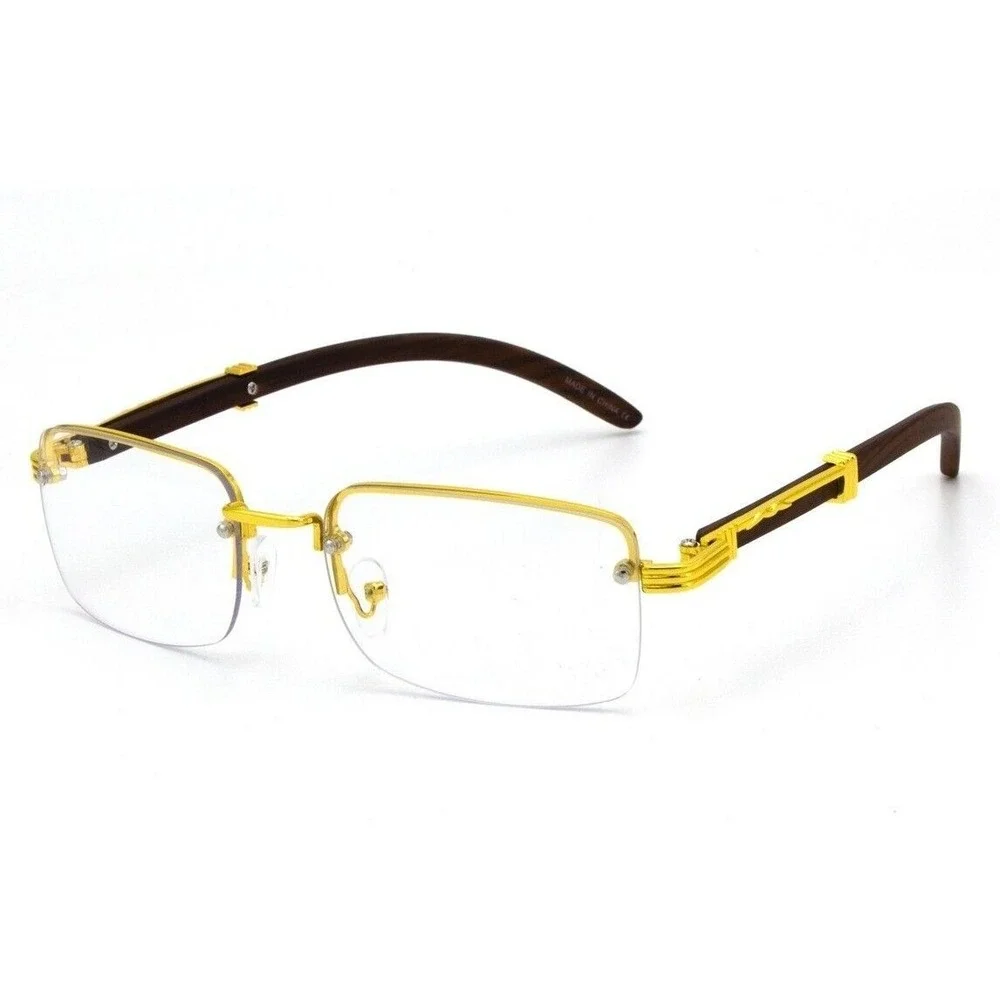 Rimless Sunglasses‎ Rectangle CLEAR Lens Gold Frame Hip Hop Eyewear Street Wear